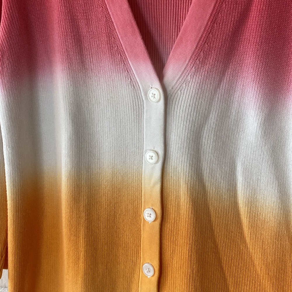 Talbots Pink Orange Ombr Button Front Sweater - image 2